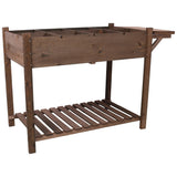 8 Pockets Horticulture Raised Garden Bed Elevated Wood Planter Box Stand with Foldable Side Table and Storage Shelf for Herb/Vegetables/Flowers - Dark Brown Color - Fab Heavy Parts