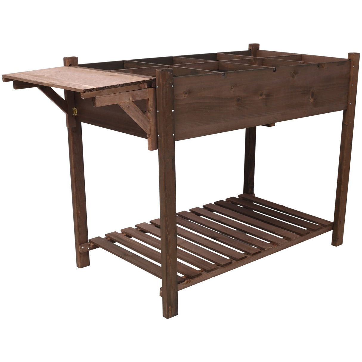 8 Pockets Horticulture Raised Garden Bed Elevated Wood Planter Box Stand with Foldable Side Table and Storage Shelf for Herb/Vegetables/Flowers - Dark Brown Color - Fab Heavy Parts