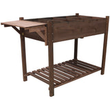 8 Pockets Horticulture Raised Garden Bed Elevated Wood Planter Box Stand with Foldable Side Table and Storage Shelf for Herb/Vegetables/Flowers - Dark Brown Color - Fab Heavy Parts