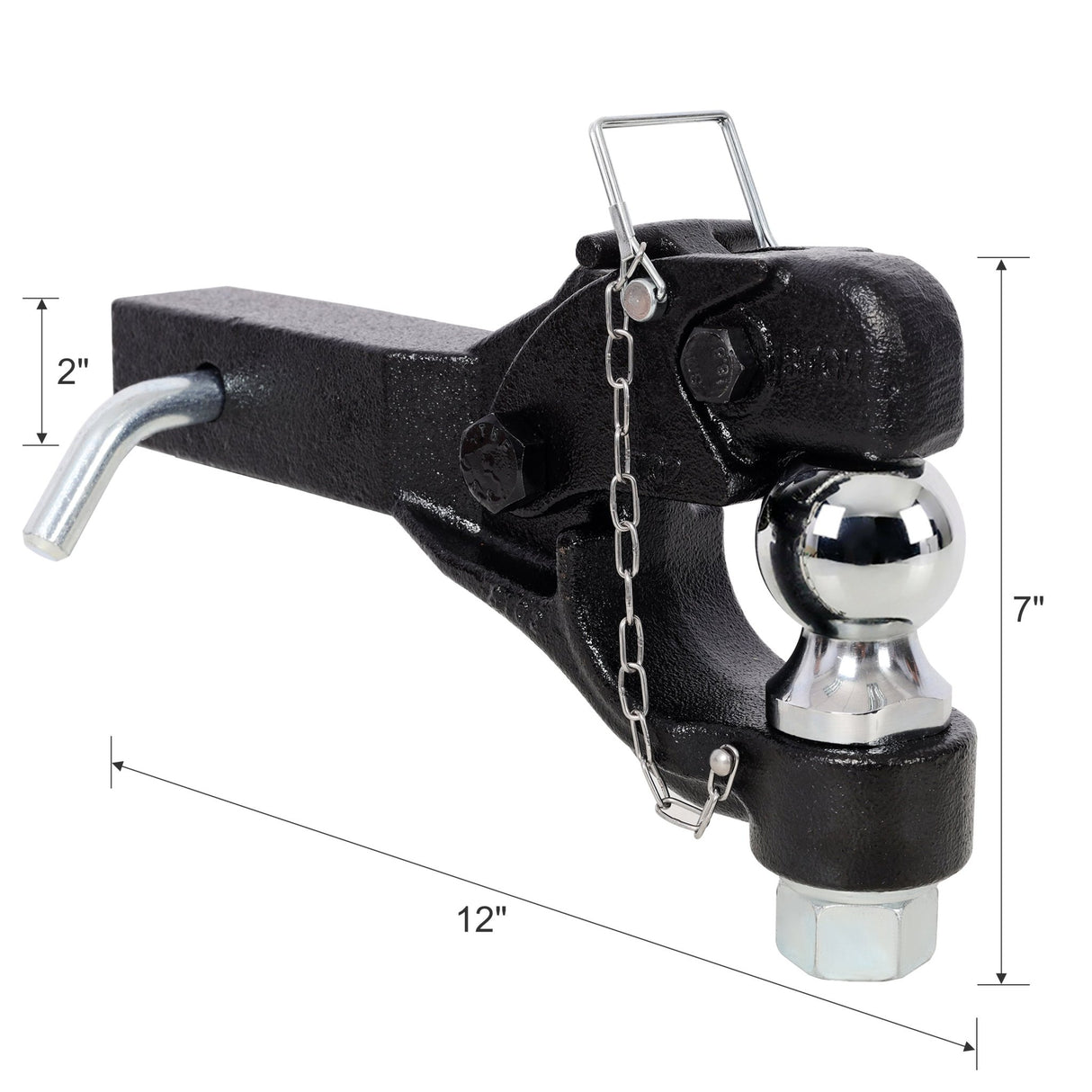 8 Ton 16000 LBS Pintle Hook 2 Inch Pintle Hitch Receiver with 2 Inch Trailer Bal Fits 2.5 to 3-inch Lunette Ring for Trailers - Fab Heavy Parts