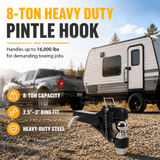8 Ton 16000 LBS Pintle Hook 2 Inch Pintle Hitch Receiver with 2 Inch Trailer Bal Fits 2.5 to 3-inch Lunette Ring for Trailers - Fab Heavy Parts