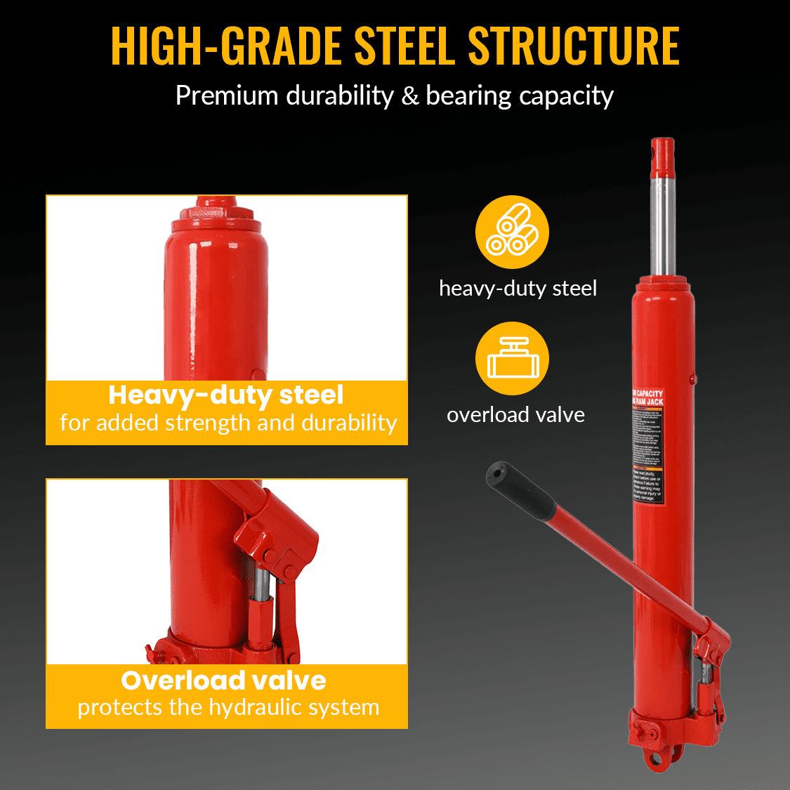 8 Ton Hydraulic Long Ram Jack with Single Piston Pump and Clevis Base - Red - Fab Heavy Parts
