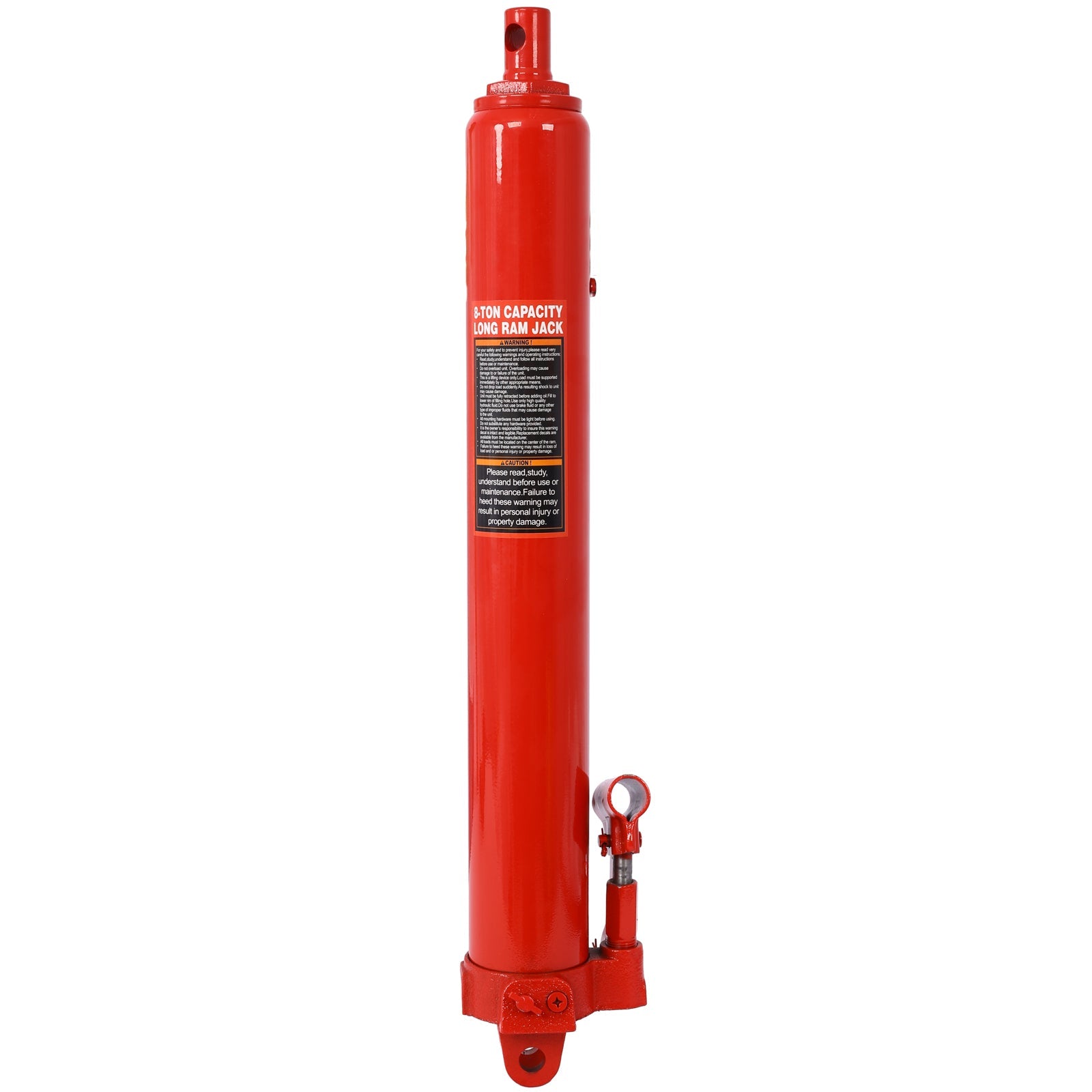 8 Ton Hydraulic Long Ram Jack with Single Piston Pump and Clevis Base - Red - Fab Heavy Parts