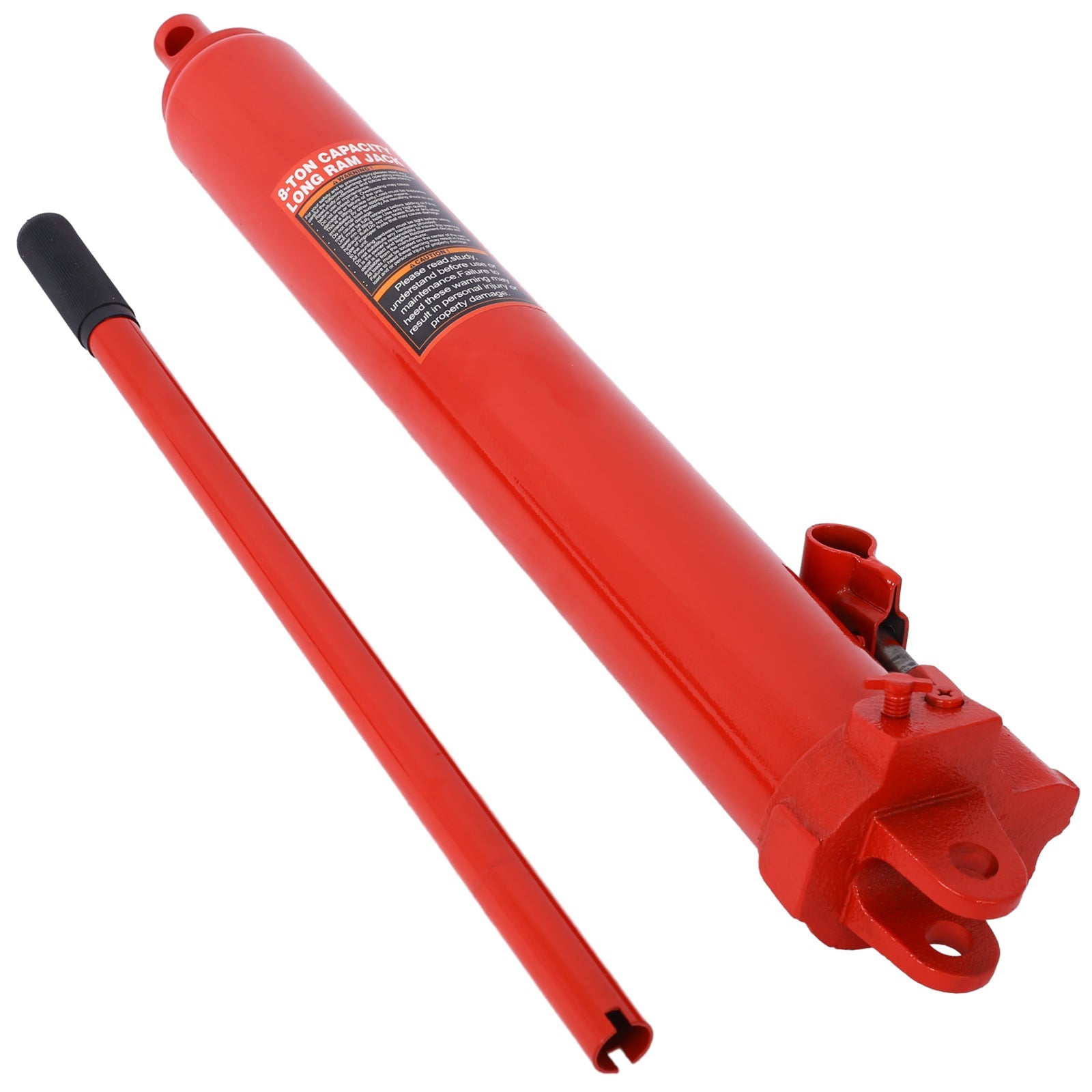 8 Ton Hydraulic Long Ram Jack with Single Piston Pump and Clevis Base - Red - Fab Heavy Parts