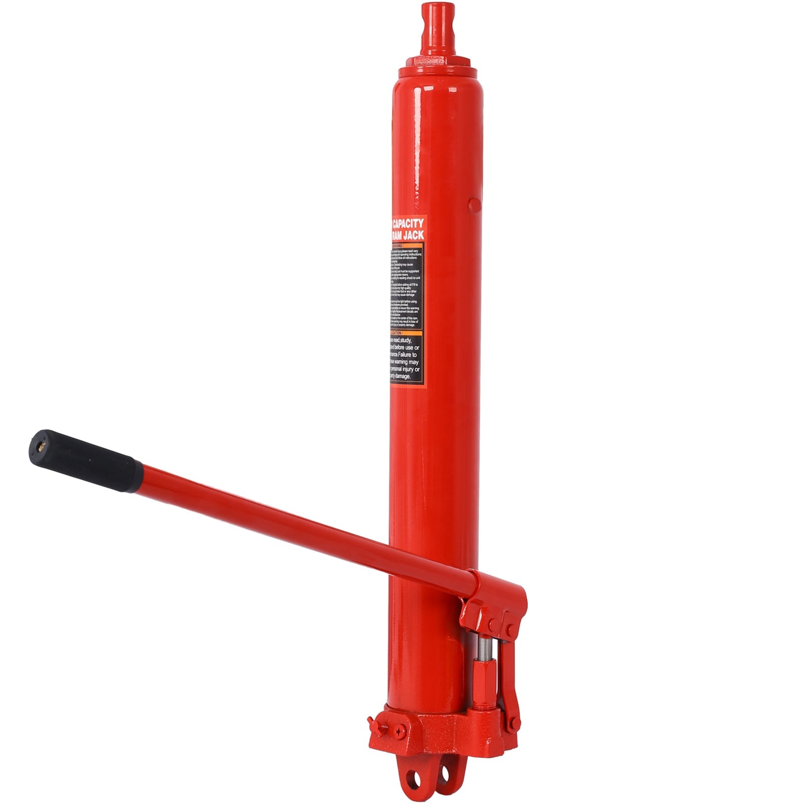 8 Ton Hydraulic Long Ram Jack with Single Piston Pump and Clevis Base - Red - Fab Heavy Parts