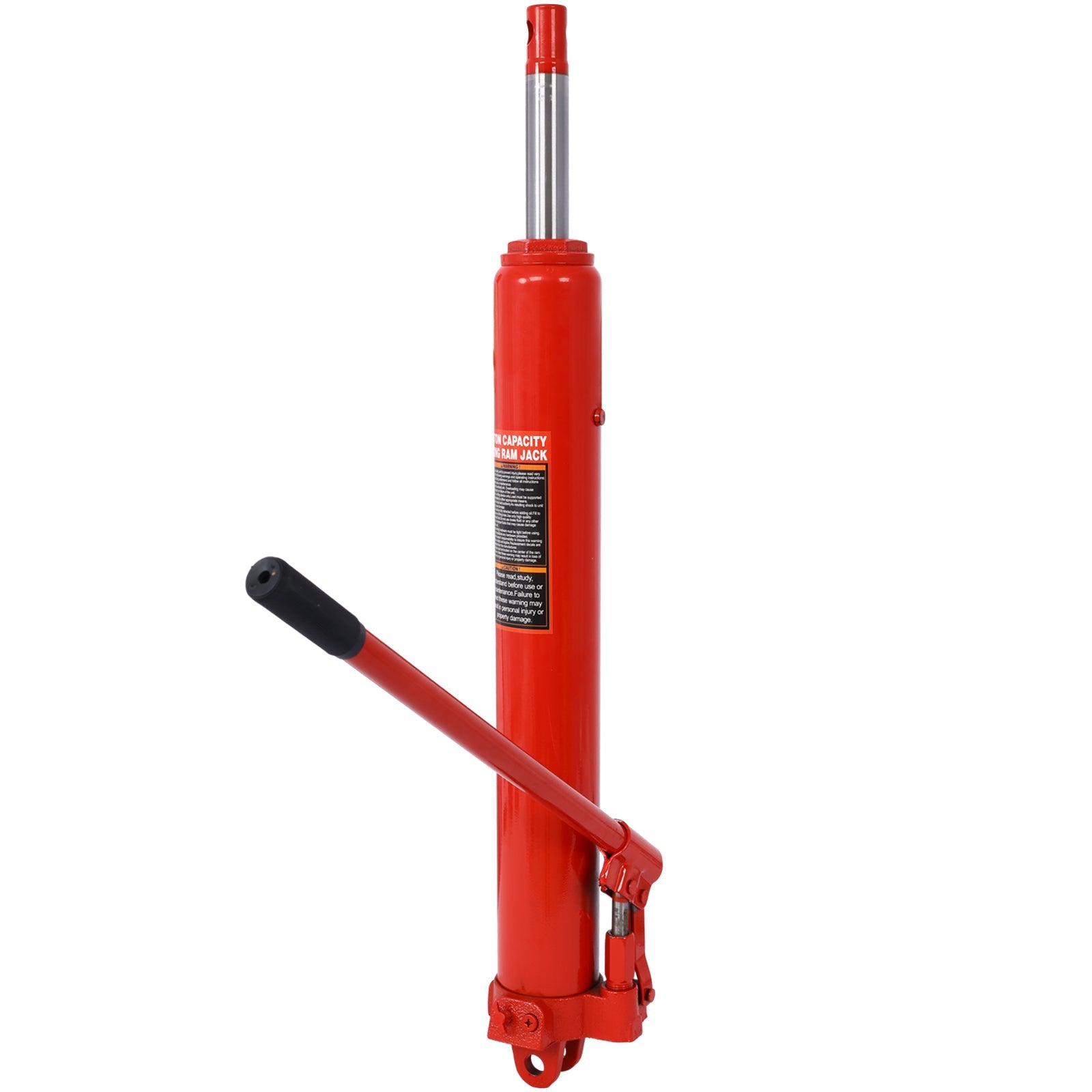 8 Ton Hydraulic Long Ram Jack with Single Piston Pump and Clevis Base - Red - Fab Heavy Parts