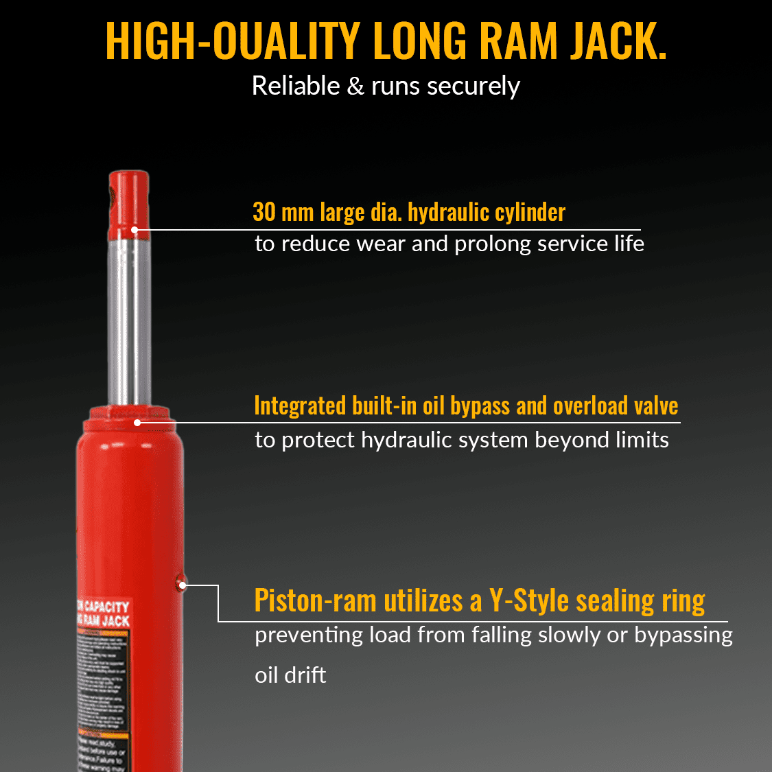 8 Ton Hydraulic Long Ram Jack with Single Piston Pump and Clevis Base - Red - Fab Heavy Parts