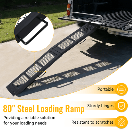 80" Steel Loading Ramp 500LBS Capacity Portable Motorcycle Folding ATV - Fab Heavy Parts