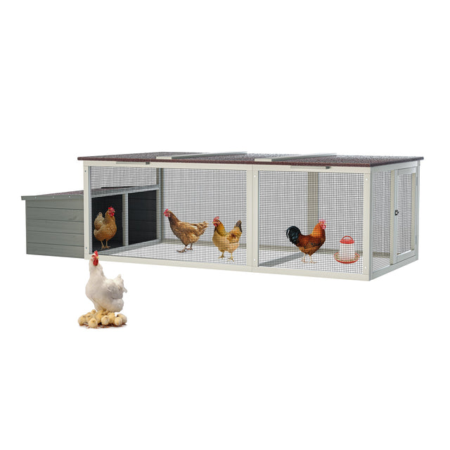 85.6" Large Wooden Walk - in Chicken Coop with Nesting Box & Weatherproof Asphalt Roof Secure Locks Metal Mesh Run - Fab Heavy Parts