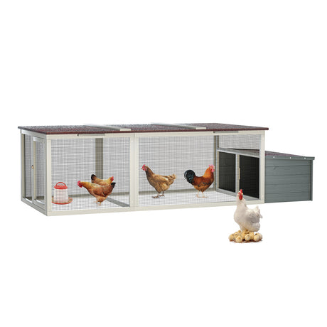 85.6" Large Wooden Walk - in Chicken Coop with Nesting Box & Weatherproof Asphalt Roof Secure Locks Metal Mesh Run - Fab Heavy Parts