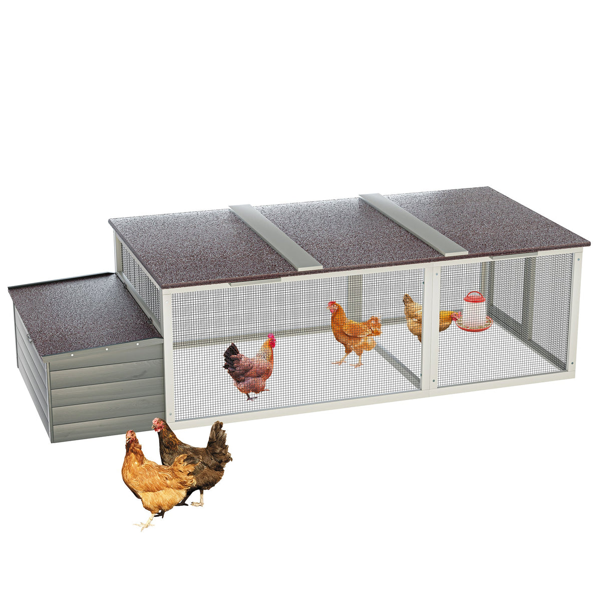 85.6" Large Wooden Walk - in Chicken Coop with Nesting Box & Weatherproof Asphalt Roof Secure Locks Metal Mesh Run - Fab Heavy Parts