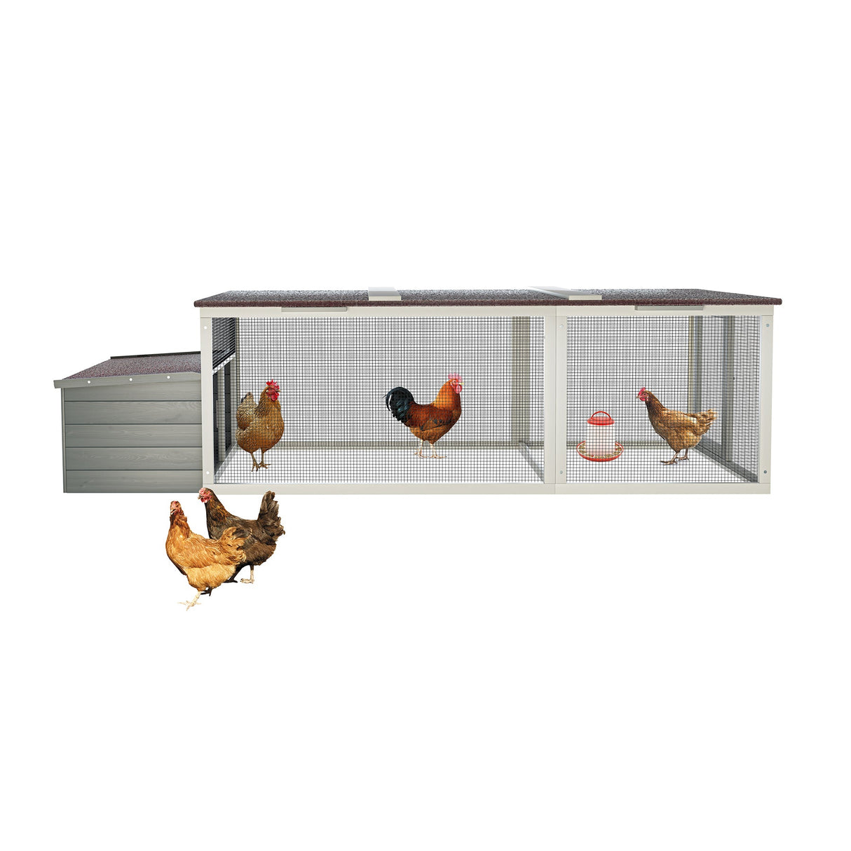 85.6" Large Wooden Walk - in Chicken Coop with Nesting Box & Weatherproof Asphalt Roof Secure Locks Metal Mesh Run - Fab Heavy Parts