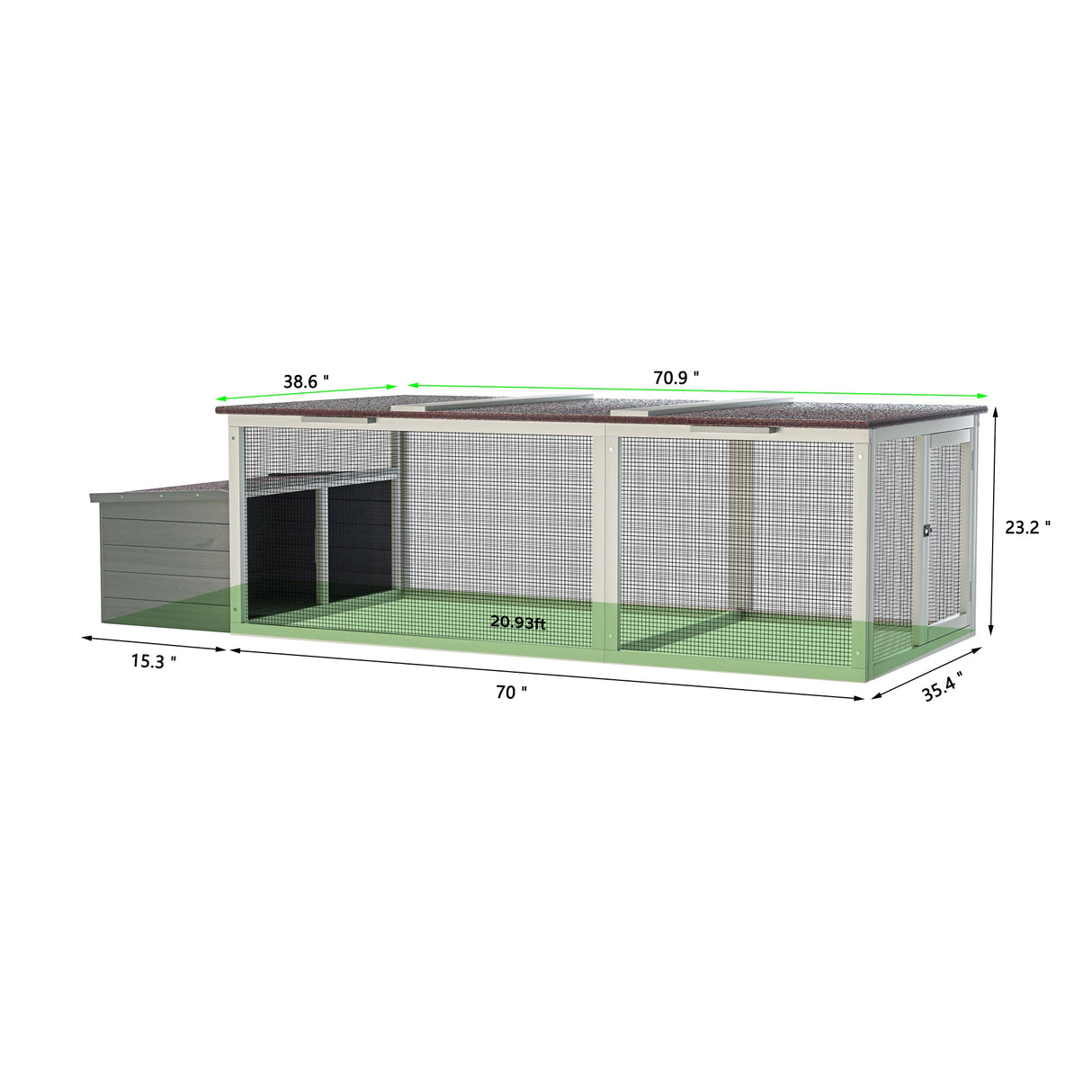 85.6" Large Wooden Walk - in Chicken Coop with Nesting Box & Weatherproof Asphalt Roof Secure Locks Metal Mesh Run - Fab Heavy Parts