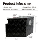 26 Inch Truck Box Aluminum Stripes Plated Tool Box na may Lock at Keys Black 26.2"x13.2"x12"