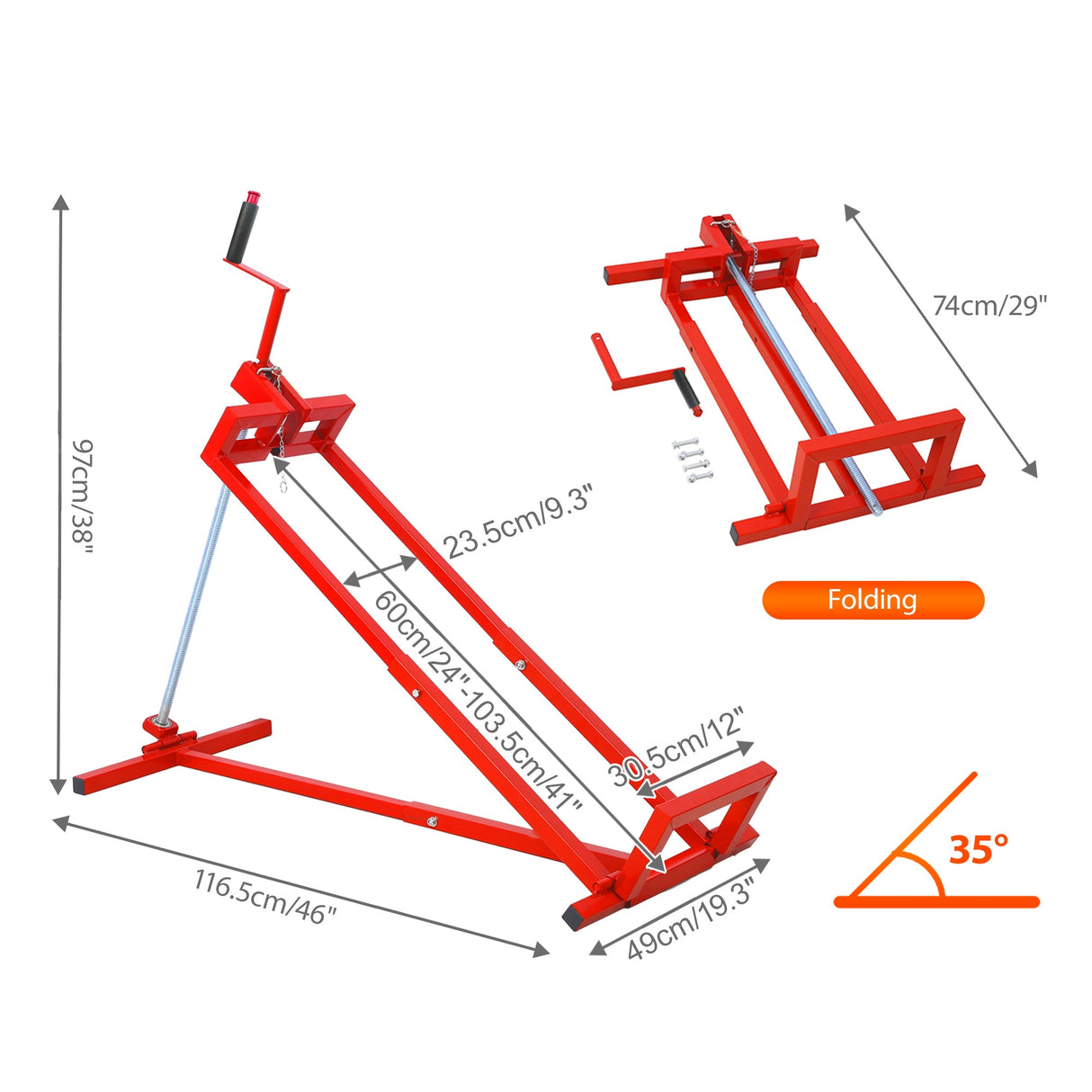 880 Lbs Heavy Duty Steel Riding Mower Lift Jack Foldable Telescopic Maintenance with Manual & Power Tool Handle - Fab Heavy Parts