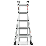 Aluminum Multi-Position Ladder with Wheels 300 lbs Weight Rating 22 FT--Metallic Grey