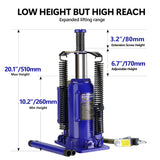 20 Ton Pneumatic Air Hydraulic Bottle Jack with Manual Hand Pump--Blue