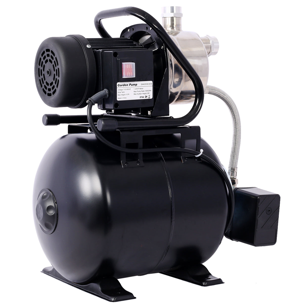 1.6HP Shallow Well Pump with Pressure Tank Garden Water Pump Irrigation Pump Automatic Stainless Steel Head