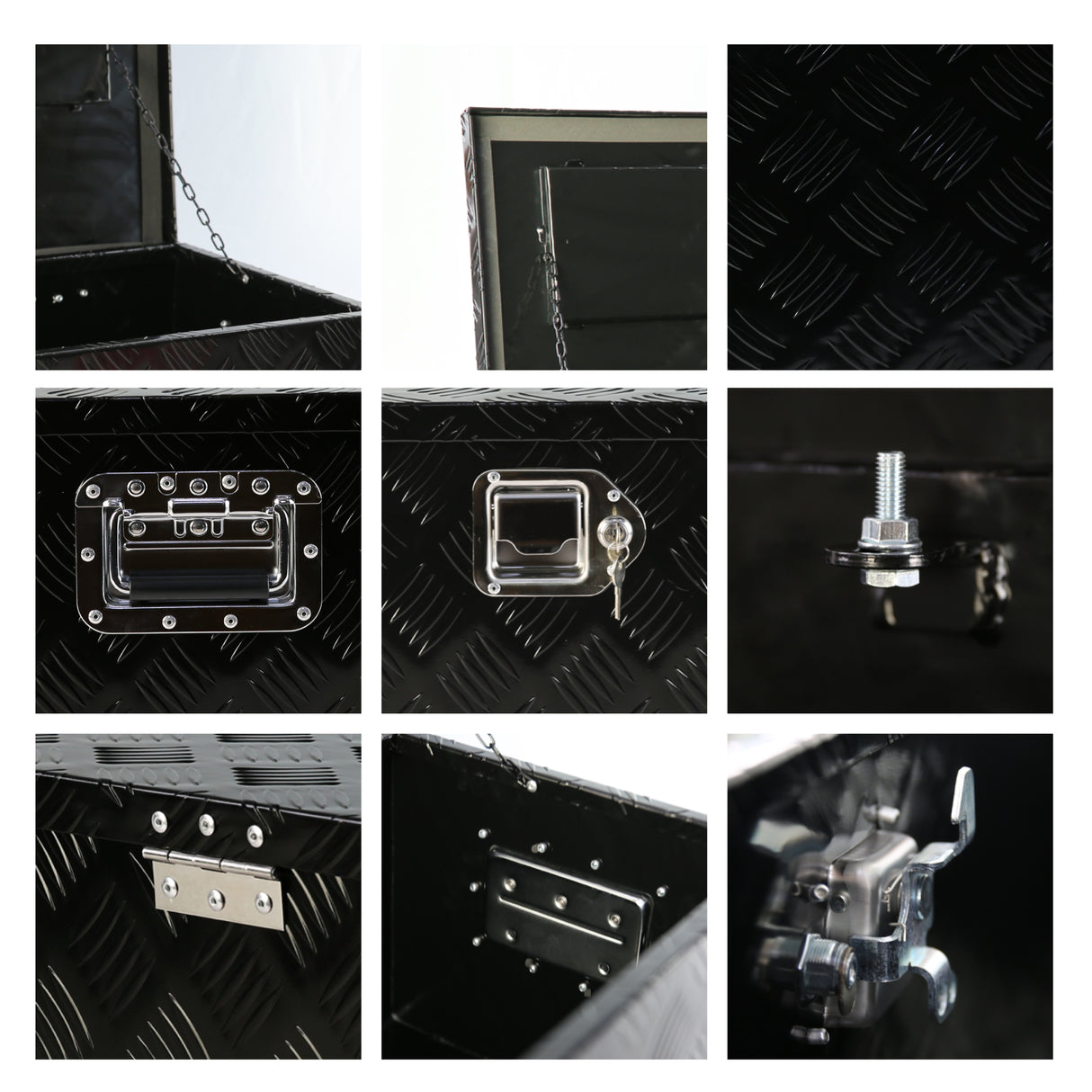 30 Inch Truck Box Heavy Duty Black Aluminum 5 Bar Tread Tool Long Box with Lock Keys 30.1"×12.8"×10.4"