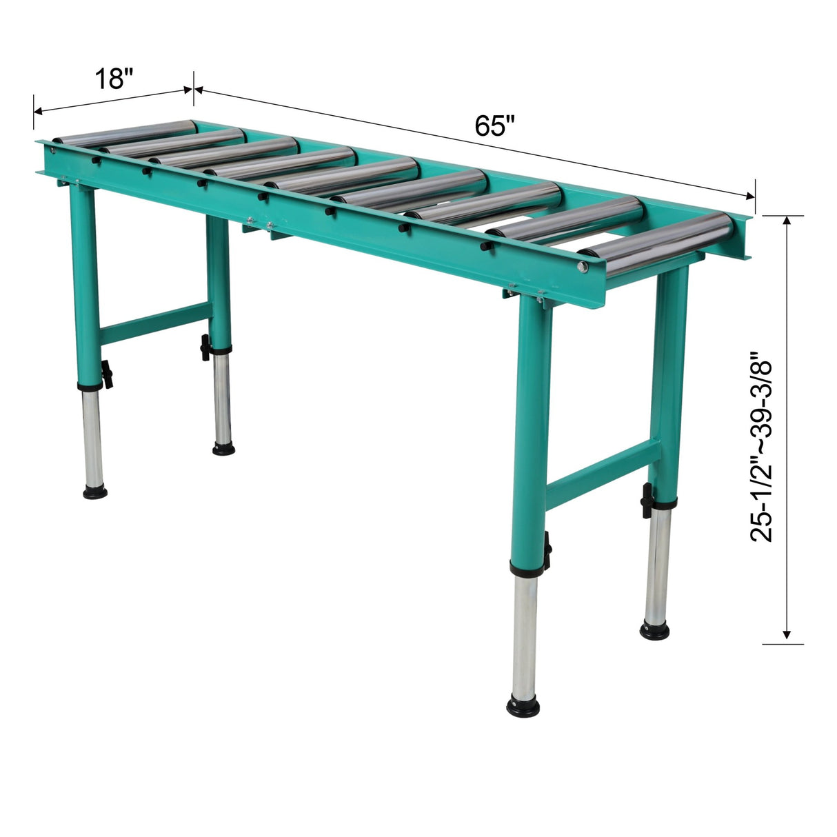 9 Roll Heavy Duty Adjustable Height Length Conveyor Roller Stand 440 lbs. Weight Capacity - Green - Fab Heavy Parts