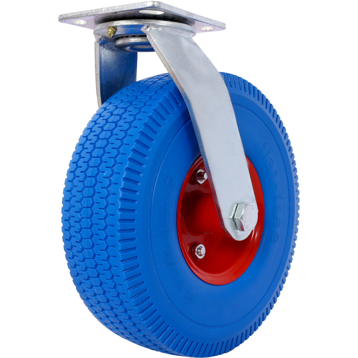 4PCS 10IN X-Large Flat Free Caster Wheel (2PCS Swivel+2PCS Rigid) Swivel Plate Steel Hub with Ball Bearings 5/8-Inch Bore Centered Axle Blue