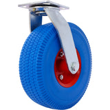 4PCS 10IN X-Large Flat Free Caster Wheel (2PCS Swivel+2PCS Rigid) Swivel Plate Steel Hub with Ball Bearings 5/8-Inch Bore Centered Axle Blue