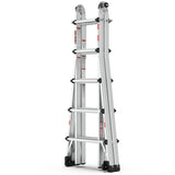 Aluminum Multi-Position Ladder with Wheels 300 lbs Weight Rating 22 FT--Metallic Grey