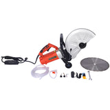 Electric 14" Cut Off Saw Wet/Dry Concrete Cutter Guide Roller with Water Line Attachment 3000w with Blade