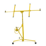 Drywall Lift 11 FT Drywall Panel Hoist Construction Rolling Caster Wheel Lockable Tool Jack Lifter Jack Drywall Lift Construction Tools--Yellow