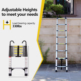 9.5 Foot Aluminum Button Telescopic Ladder with 2 Triangular Stabilizers and Hooks Multi - Purpose Max. 330 Pounds - Fab Heavy Parts
