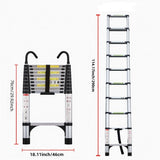 9.5 Foot Aluminum Button Telescopic Ladder with 2 Triangular Stabilizers and Hooks Multi - Purpose Max. 330 Pounds - Fab Heavy Parts