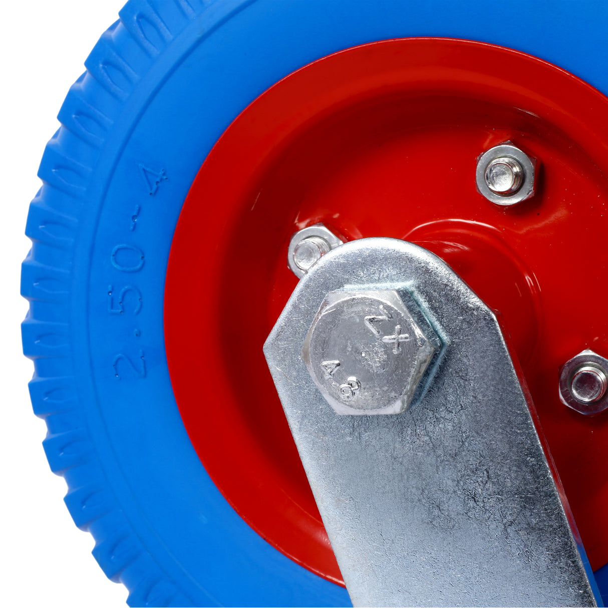 2PCS 8IN Flat Free Swivel Caster Wheel Steel Hub with Ball Bearings 5/8-Inch Bore Centered Axle Blue