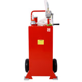 30 Gallon Gas Caddy With Wheels Reversible Rotary Hand Siphon Pump Storage--Red