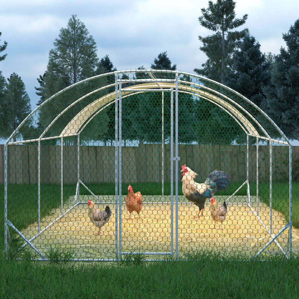 9.84' x 19.68' x 6.56' Large Dome Shaped Walk - in Chicken Coop Metal with Waterproof and Anti - UV Cover - Fab Heavy Parts