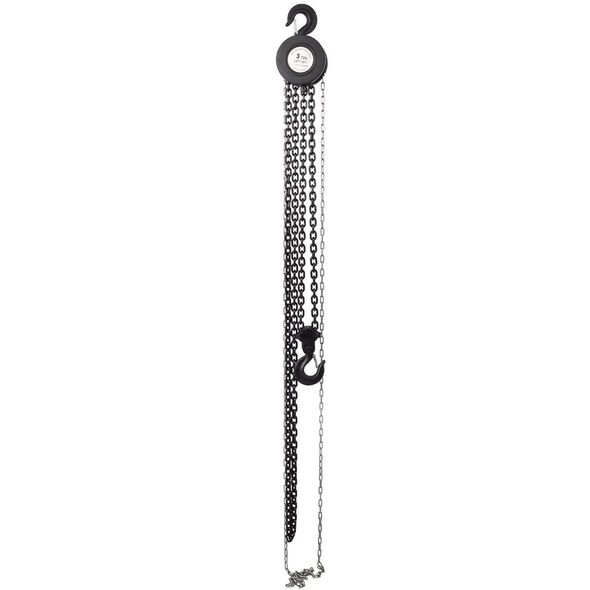 Chain Hoist 6600lbs 3T Capacity 10ft with 2 Heavy Duty Hooks Manual Steel Construction--Black