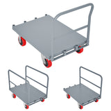 Steel Panel Truck Heavy Duty Drywall Lumber Cart Platform Flat 2000lbs 6" Swivel Brake Casters with 1 Front and 2 Side Handrails 36''x24''--Grey