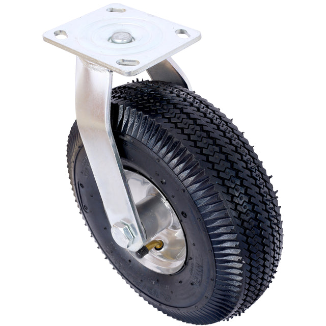 4PCS 10IN Pneumatic Tire(2PCS Swivel +2PCS Rigid) Caster Wheel Swivel Plate Steel Hub with Ball Bearings 5/8-Inch Bore Centered Axle Black