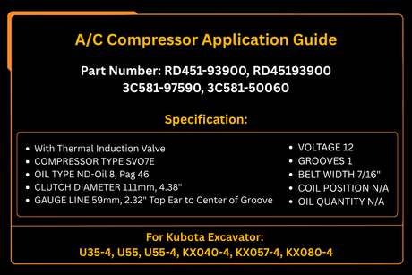 Compressore A/C SV07E RD451-93900 Adatto per Kubota U35-4 U55 KX040-4 KX057-4 KX080-4