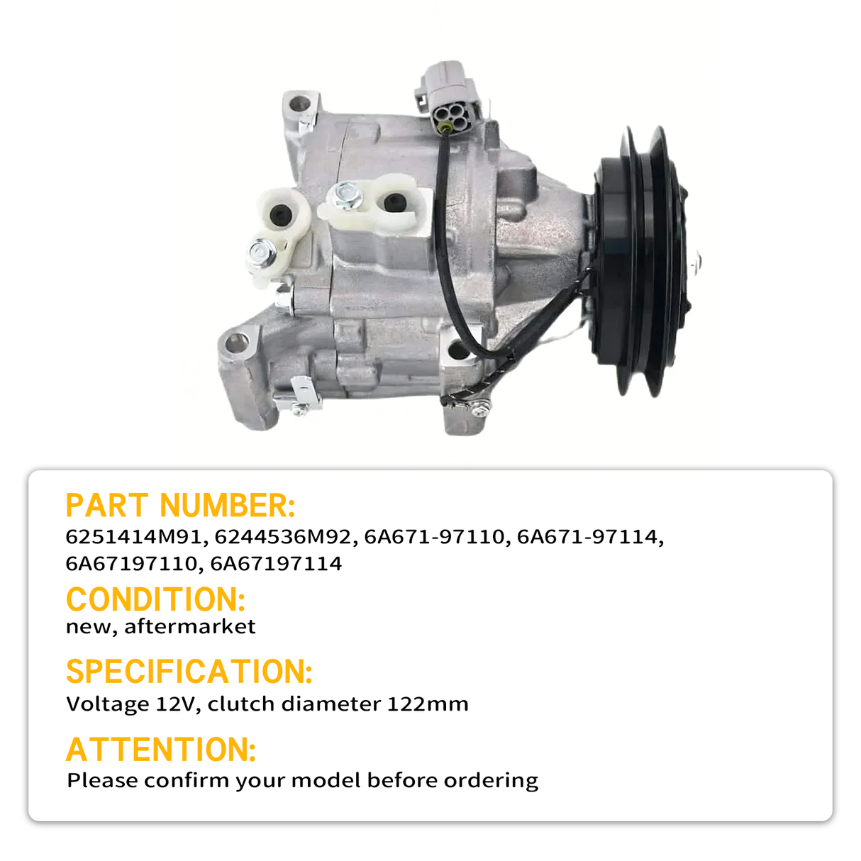 A/C Compressor 6A671-97110 Fits For Kubota M105 M4900 M5700 M6800 M8200 M9000 Tractor