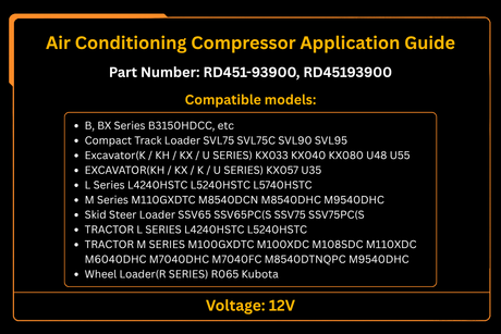Air Conditioning Compressor RD451-93900 RD45193900 Fit Kubota Tractor M100XDC M108SDC M110XDC L4240HSTC L5240HSTC
