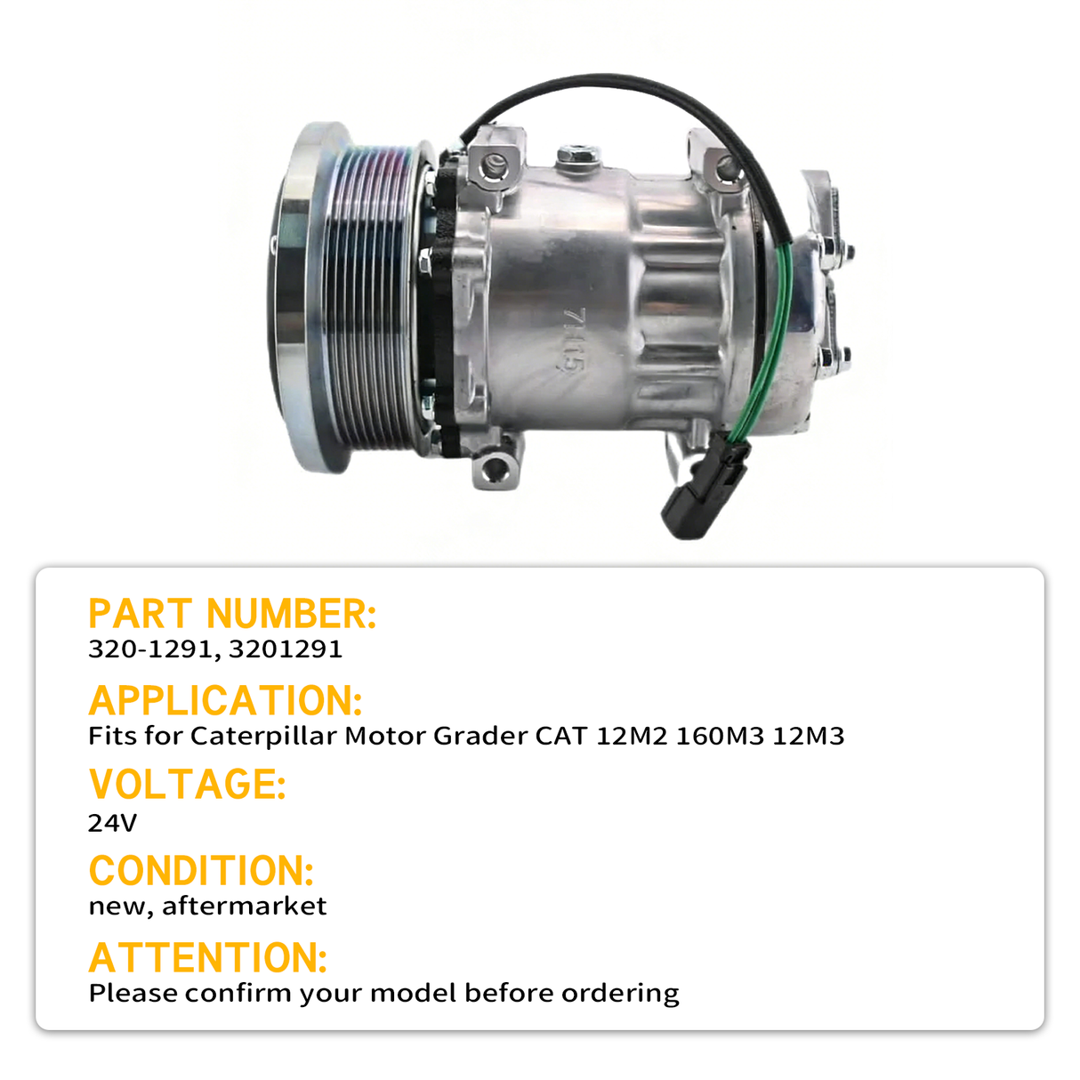 Air Conditioning Compressor 320-1291 3201291 Fit for Caterpillar Motor Grader CAT 12M2 160M3 12M3