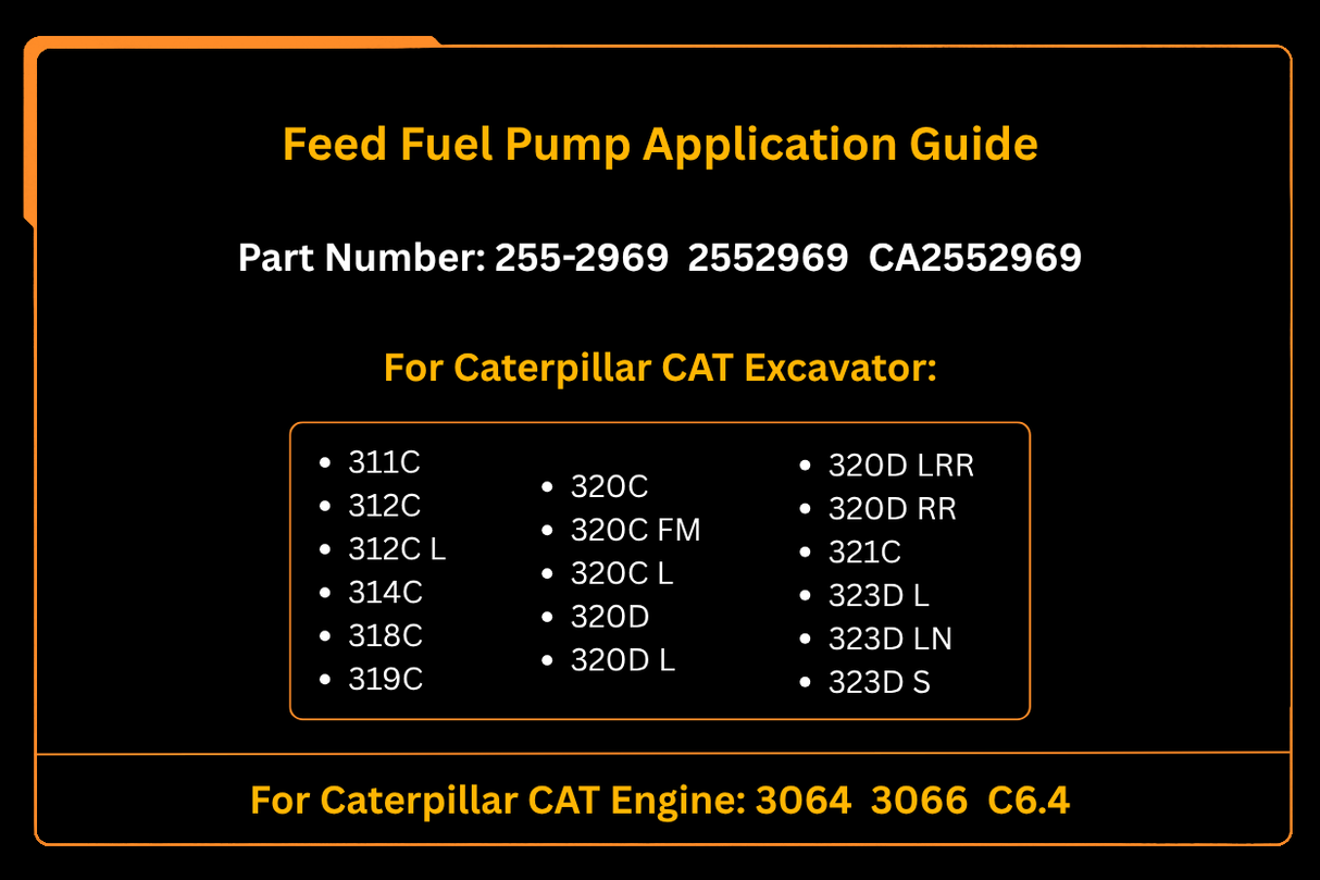 Feed Fuel Pump 255-2969 2552969 Fits for Caterpillar CAT Engine 3064 3066 C6.4 Excavator 311C 312C 318C 320C 321C