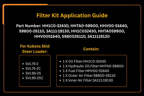 Filtersatz HH1C0-32430 59800-26110 für Kubota SVL75-2 SVL75-2C SVL95-2S SVL95-2SC Lader