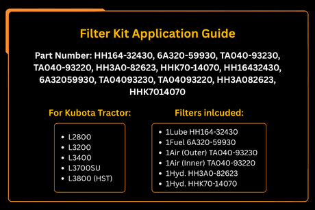 Filter Kit 6A320-59930 TA040-93220 for Kubota Tractor L2800 L3200 L3400 L3700SU L3800 (HST)