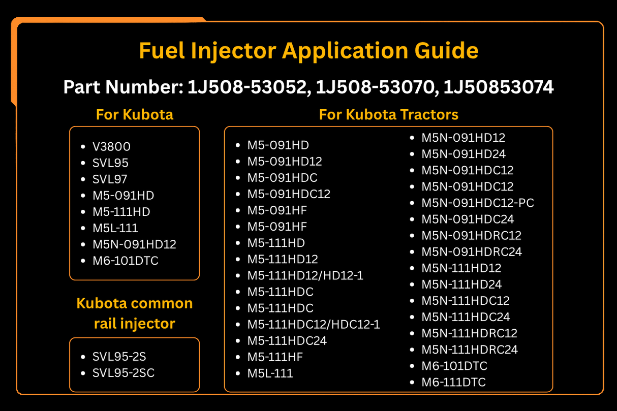 Fuel Injector 1J508-53052 Fits for Kubota V3800 SVL95 M5-091HD M5-111HD
