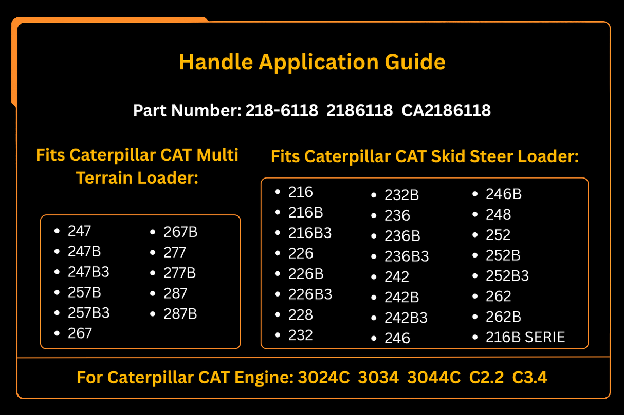 Kahva 218-6118 2186118 Sopii Caterpillar CAT -moottoriin C2.2 3034 Kuormaaja 247 247B 257B 267 267B 216 216B 232B 236 236B 242B 252B