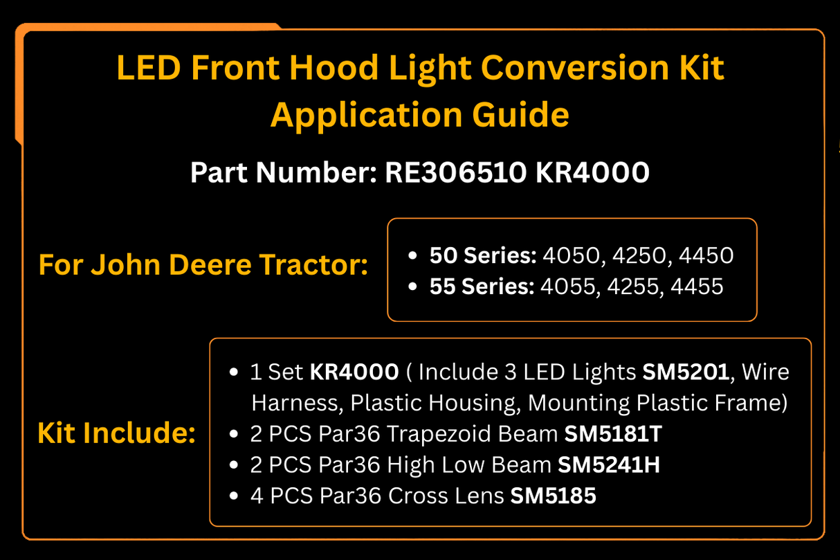 228W 12V 24V LED Front Hood Light Conversion Kit Fits for John Deere Tractor 4050 4250 4450 4055 4255 4455