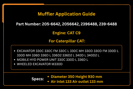 Convient pour le silencieux d'excavatrice Caterpillar CAT 330C 330D 336D 336D2 340D 205-6642 2056642, moteur C9