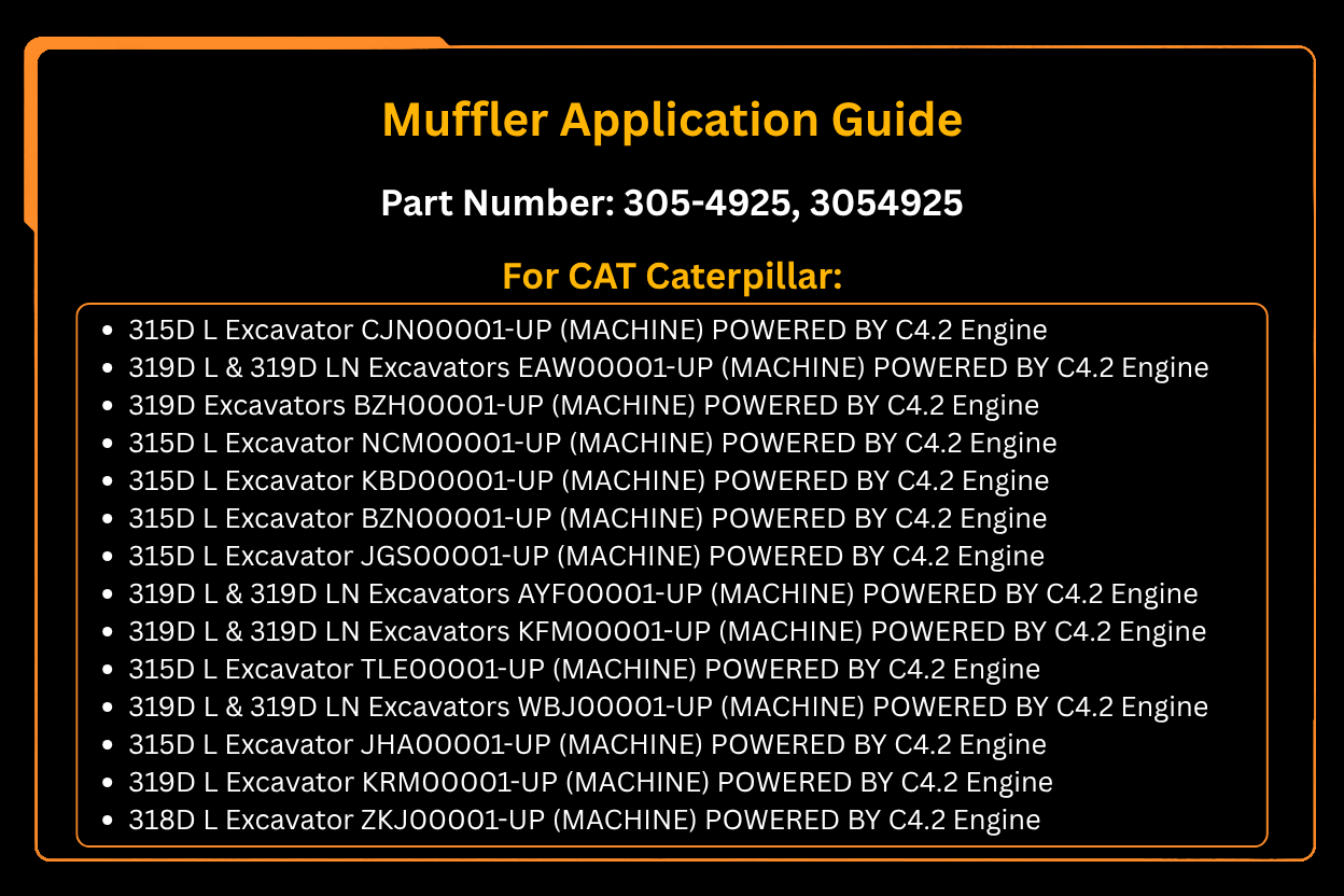 Schalldämpfer 305-4925 3054925 Passend für CAT Caterpillar 315D 315DL 318D 319D 319DL 318DL