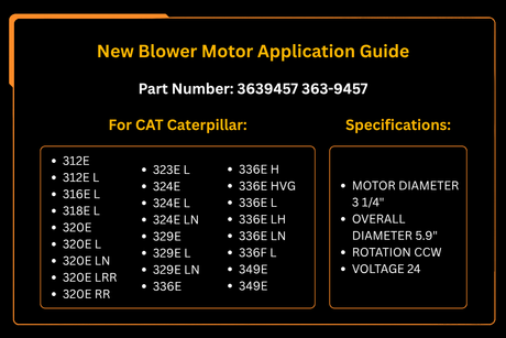 Nouveau moteur de ventilateur remplace 363-9457 3639457, convient pour CAT Caterpillar 320EL 312EL 318EL 336EL